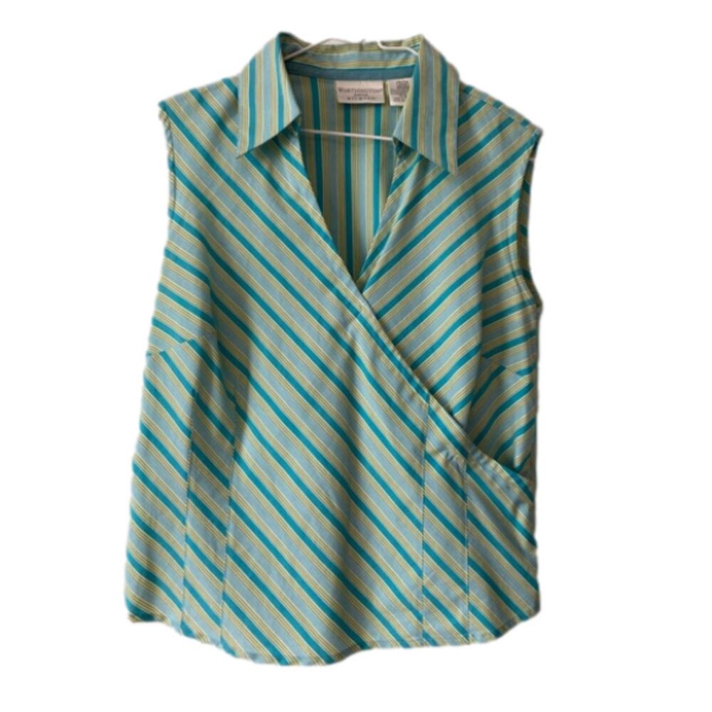 Vtg Worthington Stripe Wrap Stretch Sleeveless Top Womens L Retro Y2K Beach Boho